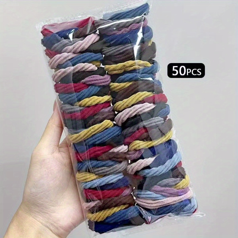 Travel Accessories Girls - 50 ชิ้น ยางรัดผมไนลอนซาตินสีดำผสมหลากสี อุปกรณ์เสริมผมสำหรับผู้หญิงผมหยิก ที่คาดผม เชือกรัดผมสำหรับผู้หญิงและเด็กผู้หญิง