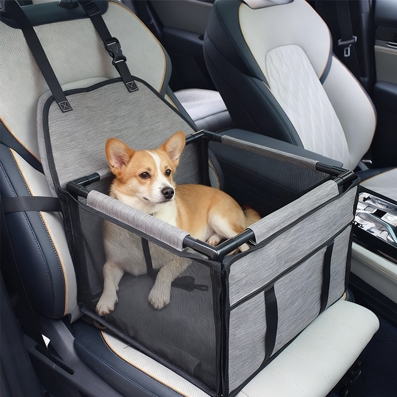 Car Seat Travel Bag - เบาะนั่งในรถสำหรับสัตว์เลี้ยงแบบพับได้ พร้อมสายรัดนิรภัยสำหรับสุนัขและแมว แบบตะกร้า แข็งแรงและพับเก็บได้ สำหรับการเดินทาง