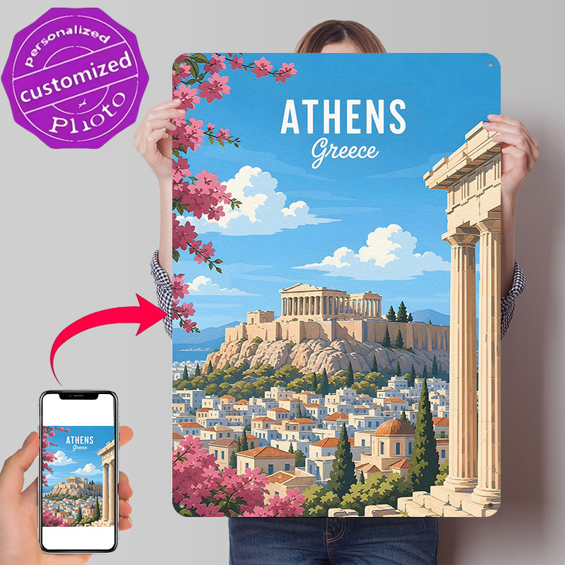 Travel Accessories Greece - โปสเตอร์โลหะลายกรีซ ของตกแต่งโรงรถเอเธนส์ ของที่ระลึกสำหรับแฟนๆ ของขวัญสุดเพอร์เฟกต์สำหรับคนรัก ของตกแต่งผนังแบบส่วนตัว ป้ายโลหะสำหรับตกแต่งบ้าน