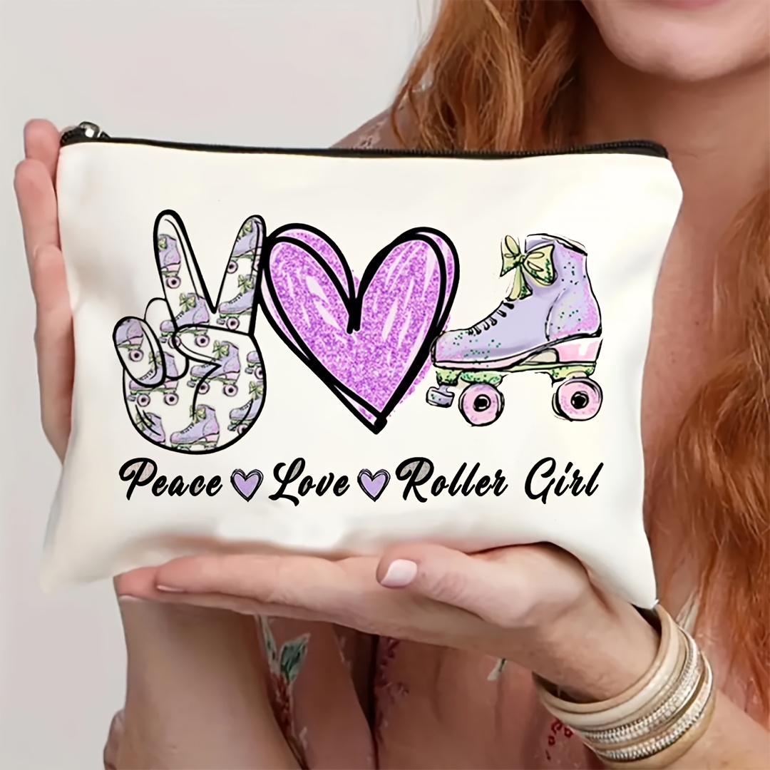 Travel Accessories Girls - 1 ชิ้น กระเป๋าแต่งหน้าสำหรับเดินทางอเนกประสงค์ ลาย Peace, Love