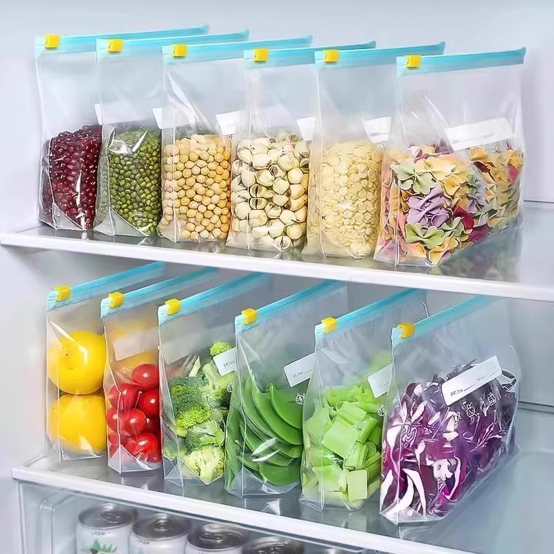 Reusable Zip Bag - ถุงเก็บอาหารซิปล็อค, ถุงแช่แข็งหนาสําหรับตู้เย็น, ปลอดภัยไมโครเวฟ, นํากลับมาใช้ใหม่ได้, เหมาะสําหรับการจัดระเบียบ (3