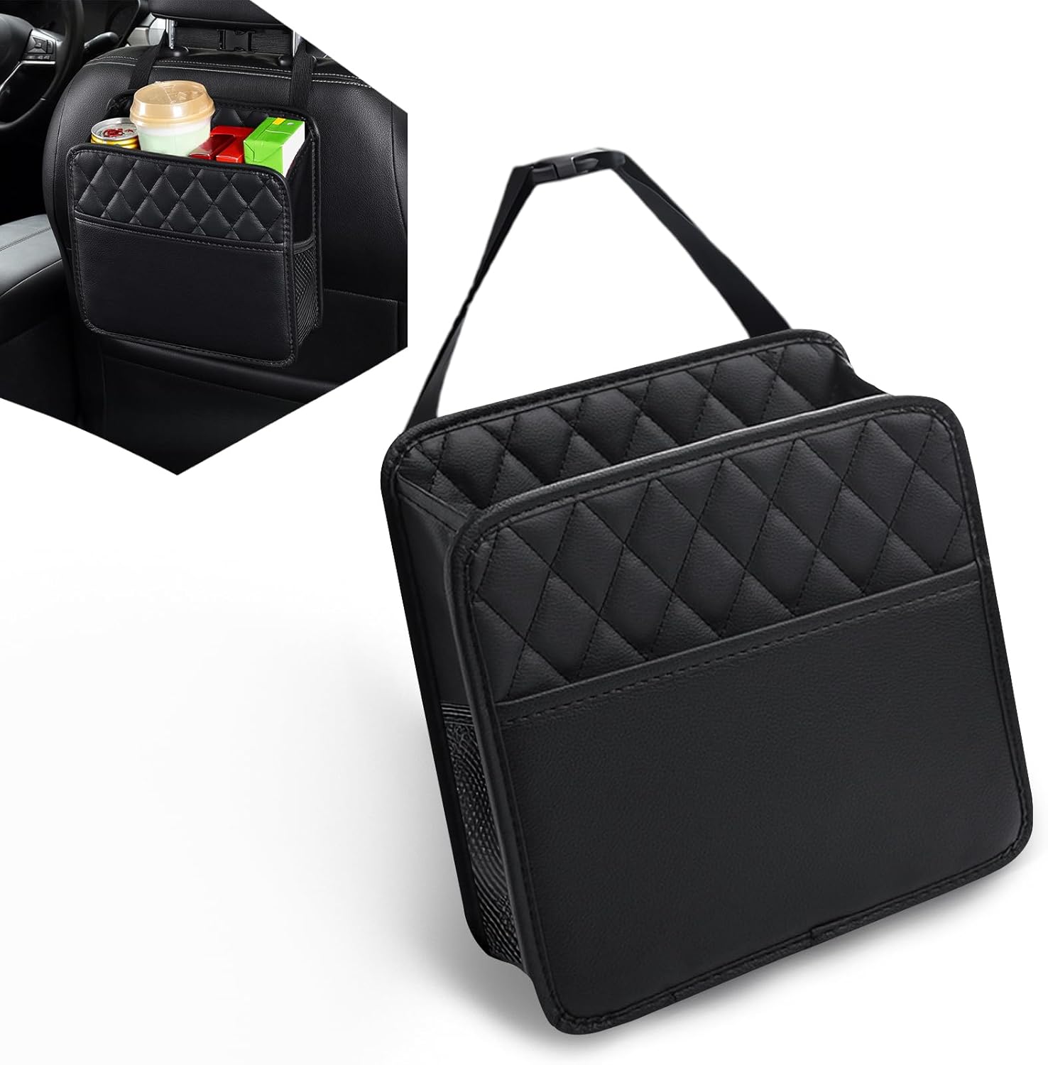 Car Seat Travel Bag - กระเป๋าเก็บของแขวนหลังเบาะรถยนต์ วัสดุหนัง PU อเนกประสงค์ สำหรับเดินทาง อุปกรณ์เสริมสำหรับรถยนต์