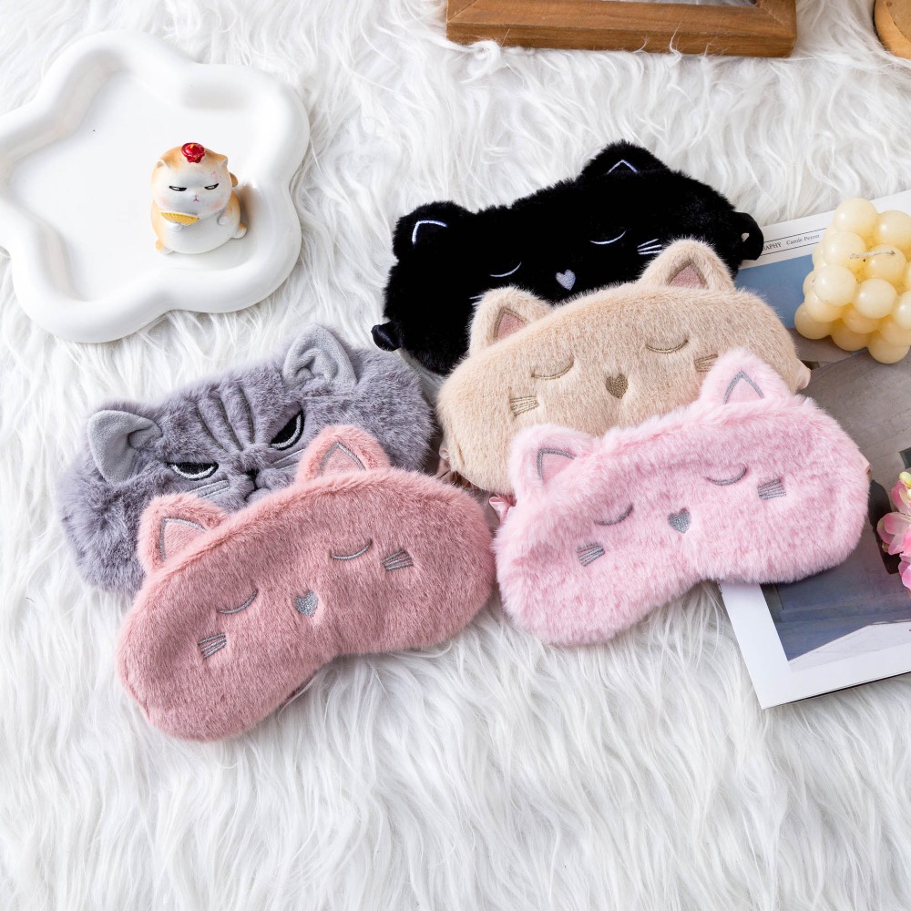 Travel Accessories Eye Mask - หน้ากากปิดตาสำหรับนอนหลับลายการ์ตูนแมวน่ารักสำหรับผู้หญิง ปิดแสงสนิท นุ่มสบาย ไม่บีบรัดตา เหมาะสำหรับการเดินทาง พักผ่อน