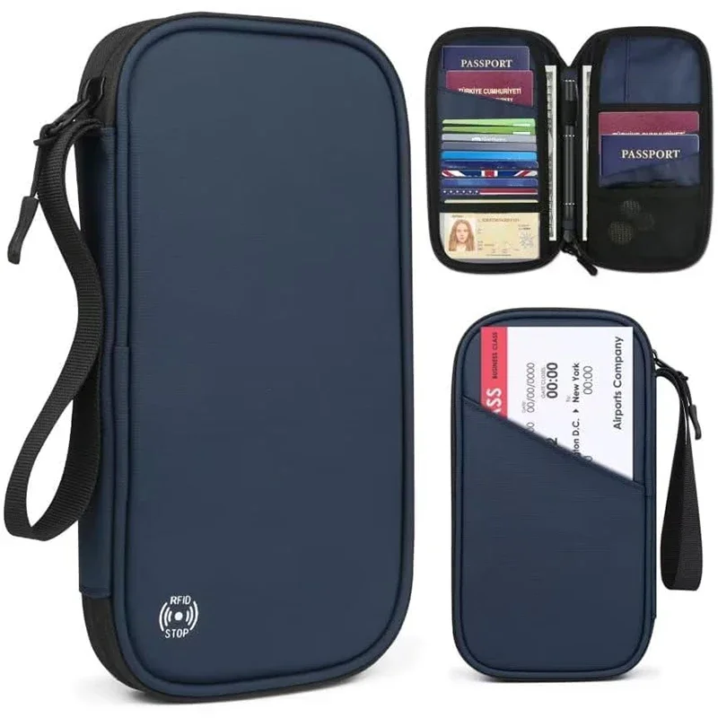 Travel Accessories Bag For Men - น้ําหนักเบาครอบครัวหนังสือเดินทางกระเป๋าสตางค์ซิป Oxford เอกสารกระเป๋าที่ถอดออกได้สายรัดข้อมือสําหรับผู้หญิงผู้ชาย