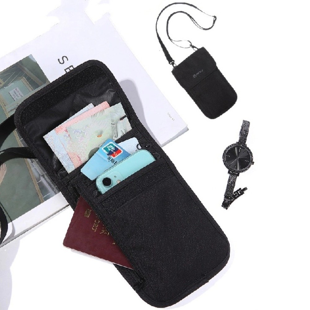 Travel Accessories Wallet - อุปกรณ์เสริมสำหรับการเดินทางแบบพกพา กระเป๋าเดินทาง ไนลอน สีกากี สีดำ กระเป๋าใส่ตั๋วแบบคล้องคอ