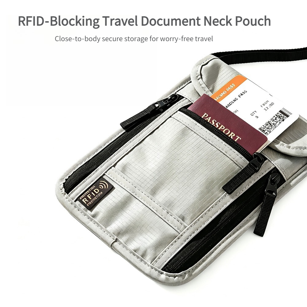 Travel Accessories Wallet - กระเป๋าใส่พาสปอร์ตแบบคล้องคอสำหรับเดินทาง ป้องกัน RFID พร้อมสายคล้องคอปรับได้ เพื่อเก็บเงินสด บัตรเครดิต