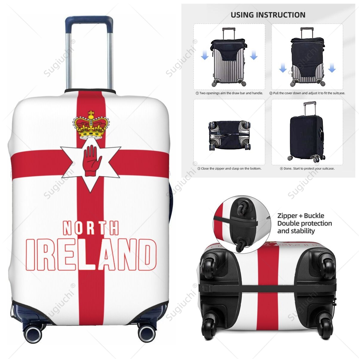 Travel Accessories Ireland - ปลอกคลุมกระเป๋าเดินทางลายธงชาติไอร์แลนด์เหนือ ปลอกคลุมกระเป๋าเดินทางแบบยืดหยุ่น อุปกรณ์เสริมสำหรับการเดินทาง ปลอกคลุมกระเป๋าเดินทางแบบพิมพ์ลาย ป้องกันกระเป๋าเดินทาง
