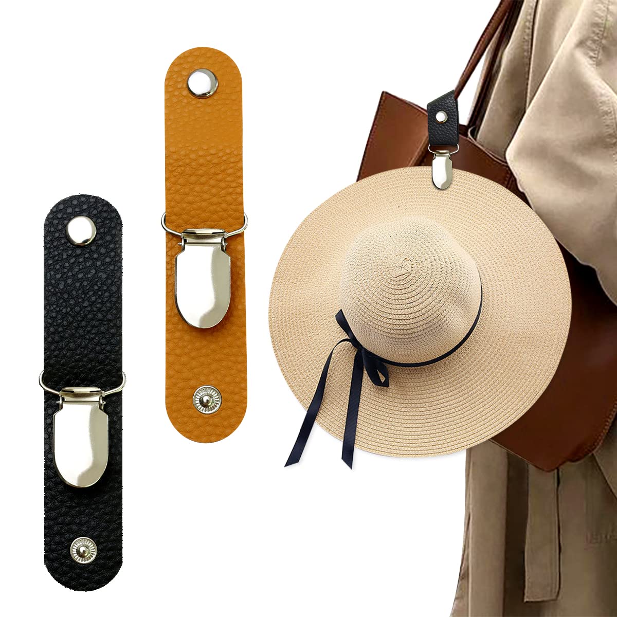Travel Accessories Bag For Men - คลิปหนีบหมวกหนัง PU สำหรับเดินทาง แขวนบนกระเป๋าถือ กระเป๋าเป้สะพายหลัง ที่ยึดหมวกสำหรับผู้หญิง