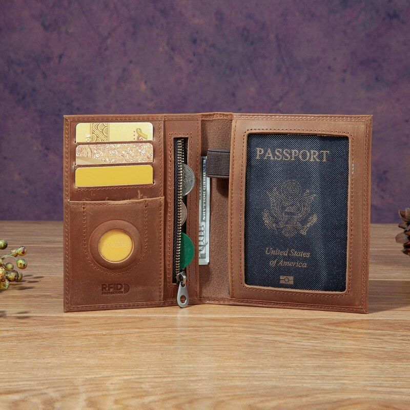 Travel Accessories Wallet - กระเป๋าใส่พาสปอร์ตหนังแท้แฟชั่นสำหรับทุกเพศ แบบมัลติฟังก์ชั่น ป้องกัน RFID จัดเก็บเอกสาร อุปกรณ์เสริมสำหรับการเดินทาง